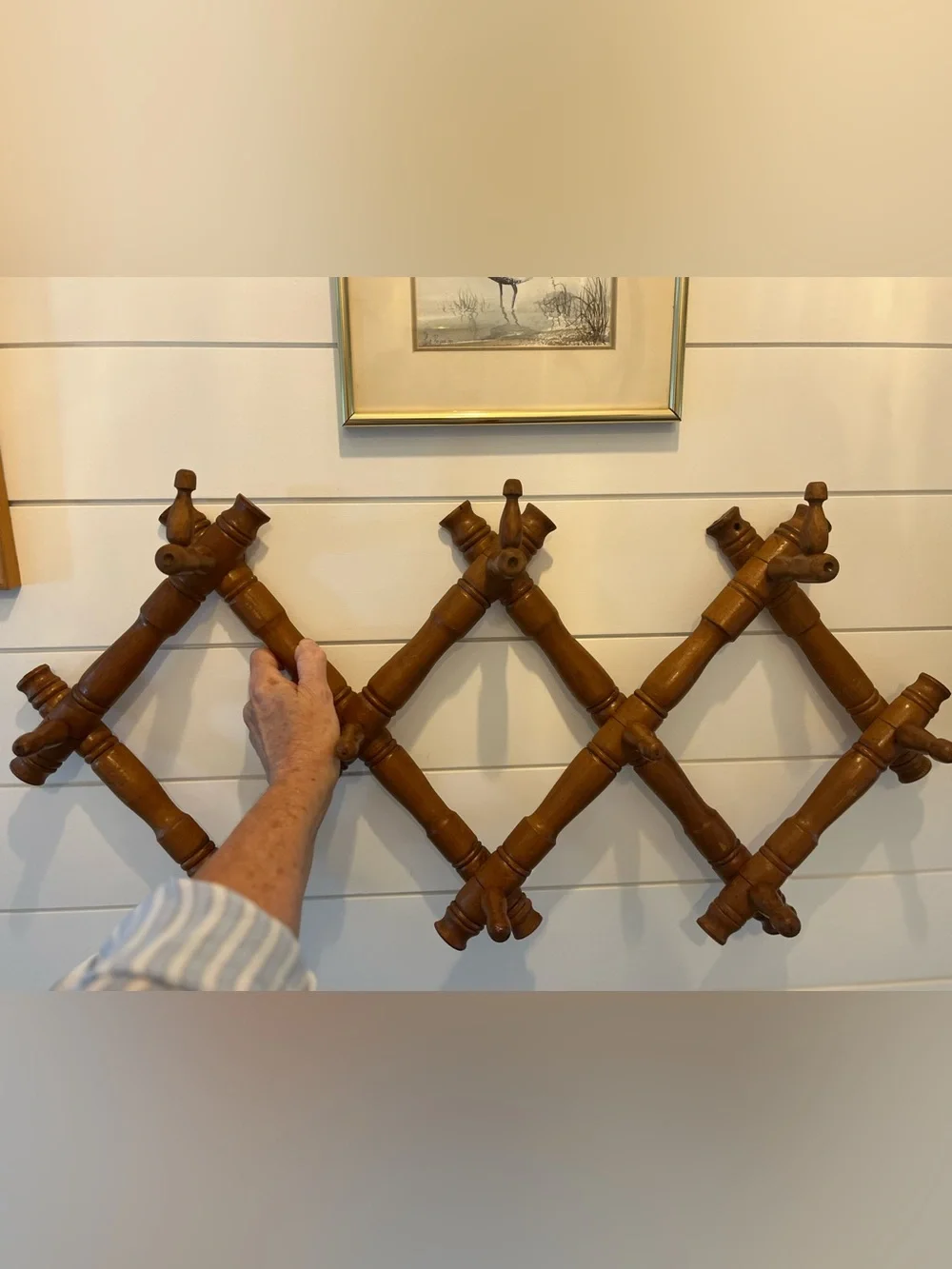 Antique French wooden bamboo style accordion rack-adjustable & very sturdy